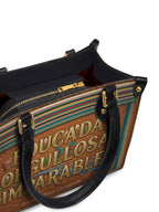 "Educada. Orgullosa. Imparable" ver.2 Small Leather Handbag - detail | Paleta Bags