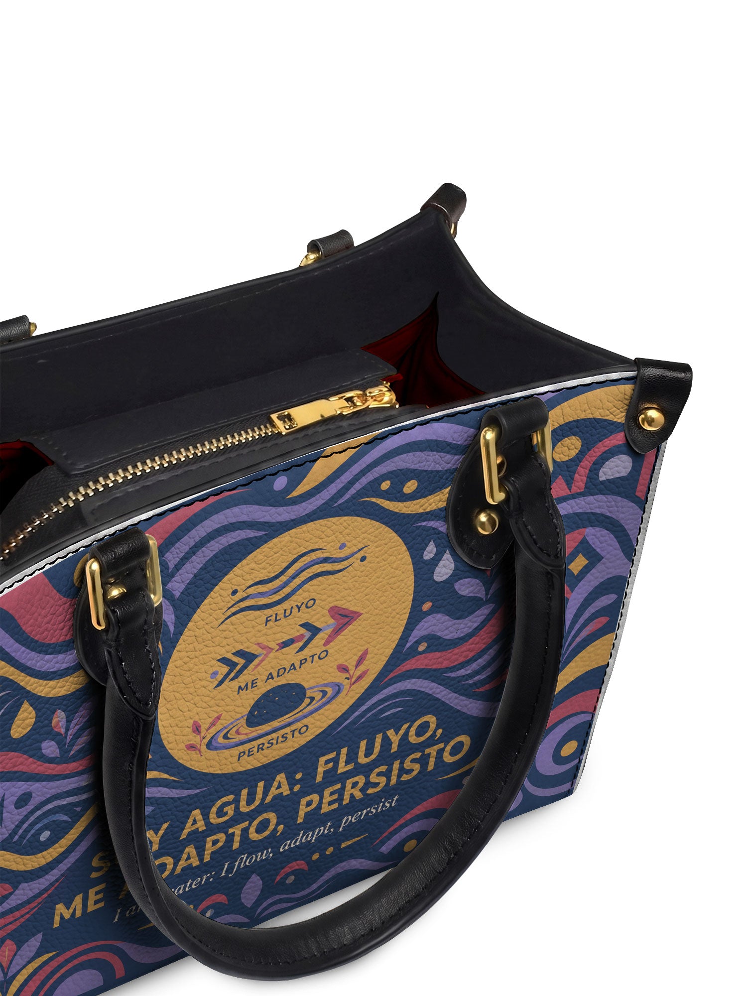 "Soy agua fluyo, me adapto, persisto" ver.3 Small Leather Handbag - detail | Paleta Bags