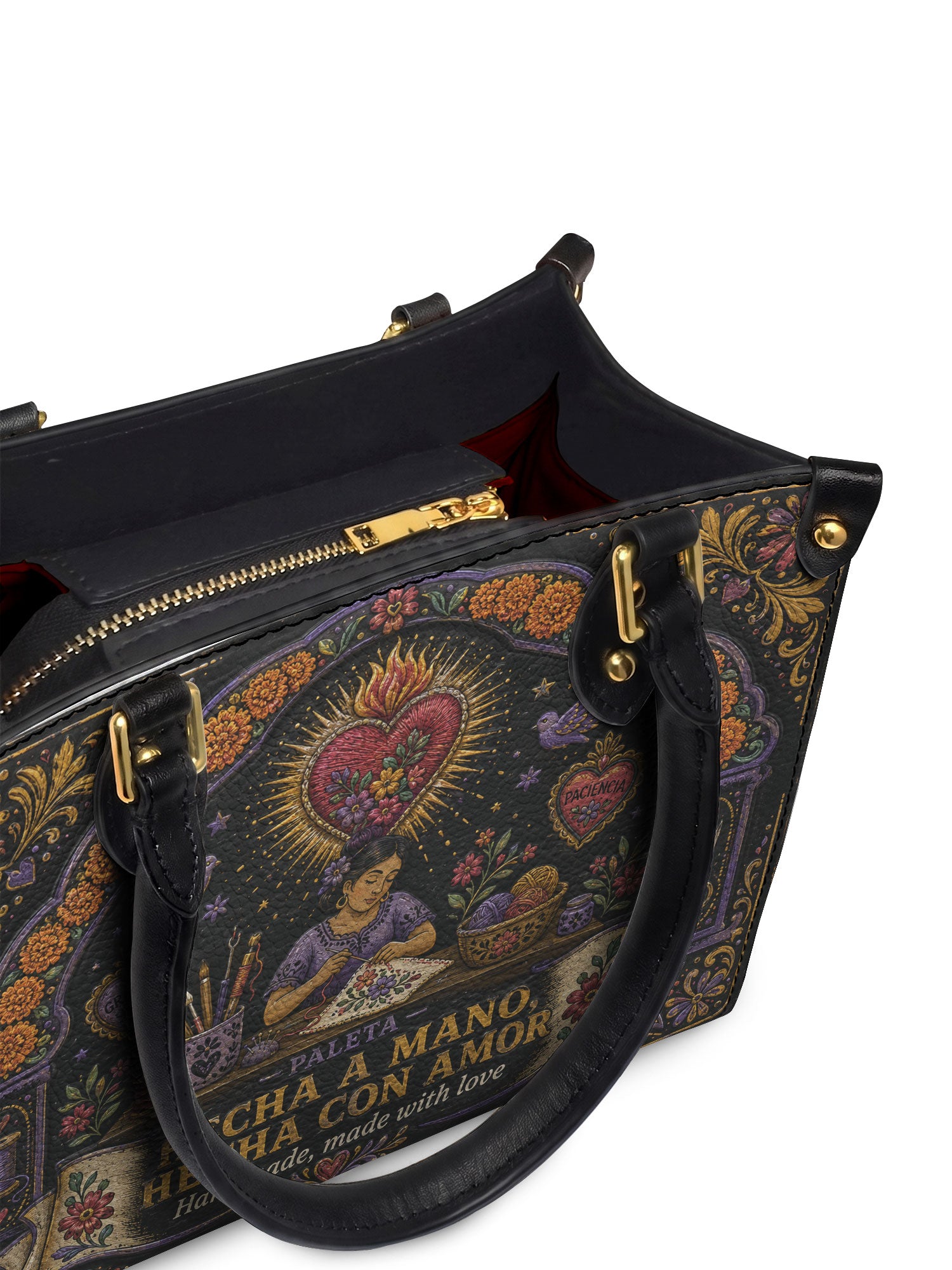 "Hecha a mano, hecha con amor" ver.5 Small Leather Handbag - detail