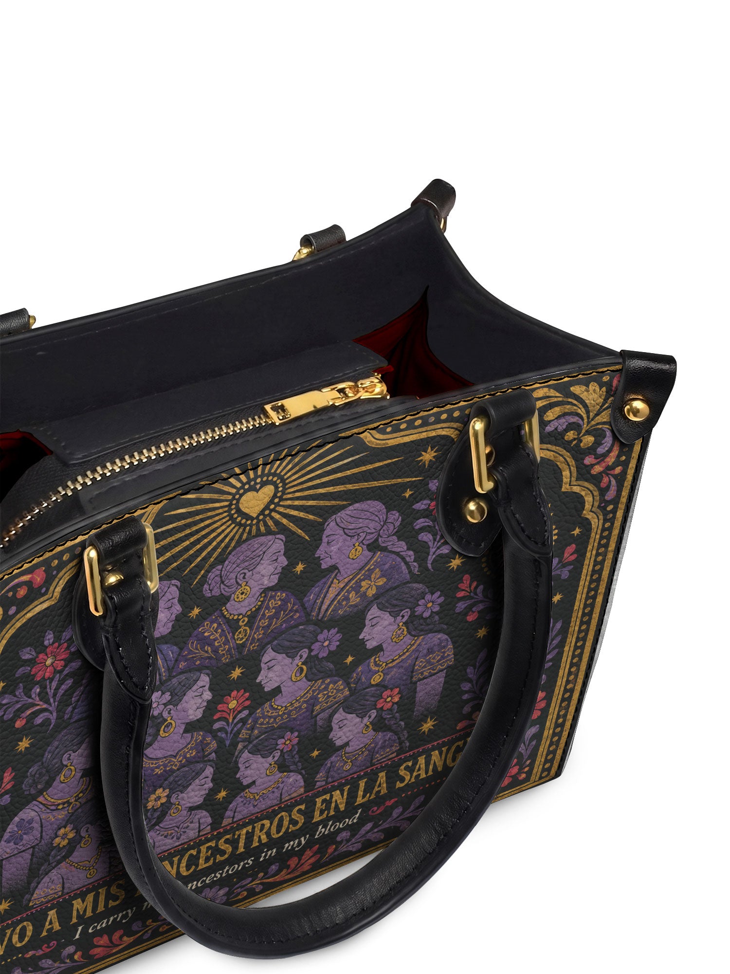 "Llevo a mis ancestros en la sangre" ver.3 Small Leather Handbag - detail | Paleta Bags