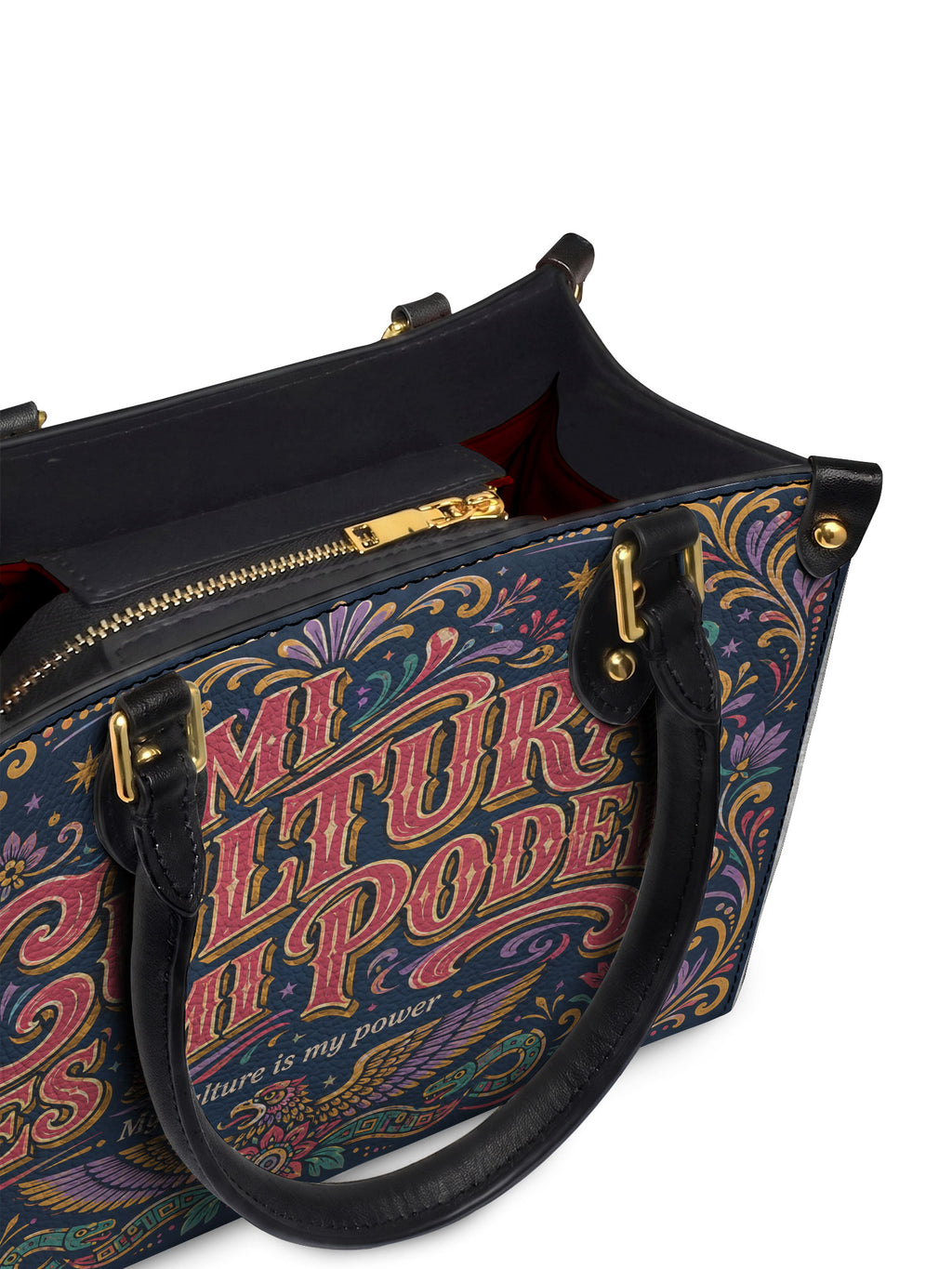 "Mi cultura es mi poder" ver.2 Small Leather Handbag - detail | Paleta Bags