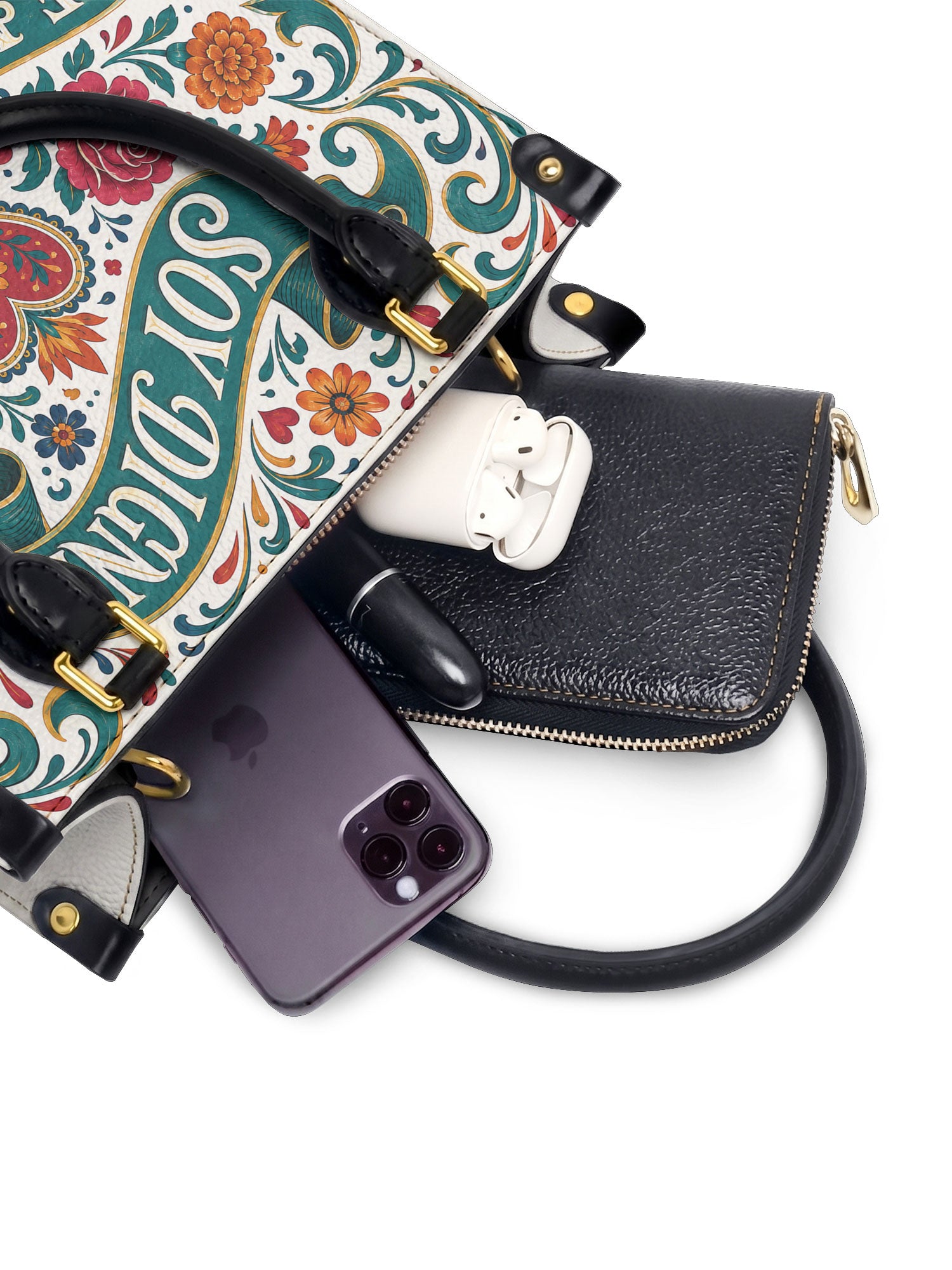 "Otomi Wild Embroidery" ver.3 Small Leather Handbag - interior | Paleta Bags