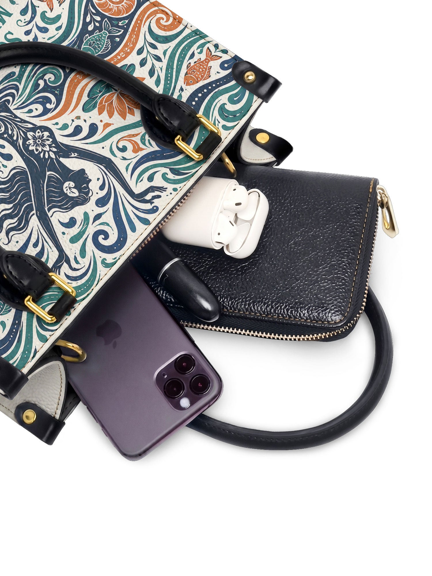 "Soy agua fluyo, me adapto, persisto" ver.1 Small Leather Handbag - interior | Paleta Bags