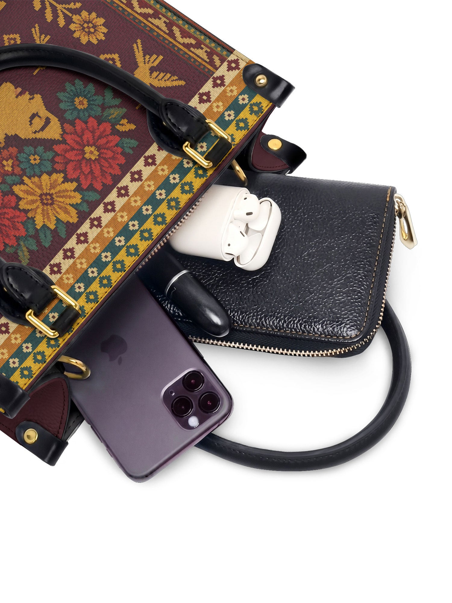 "Lleva su cultura como flores en flor" ver.4 Small Leather Handbag - interior | Paleta Bags