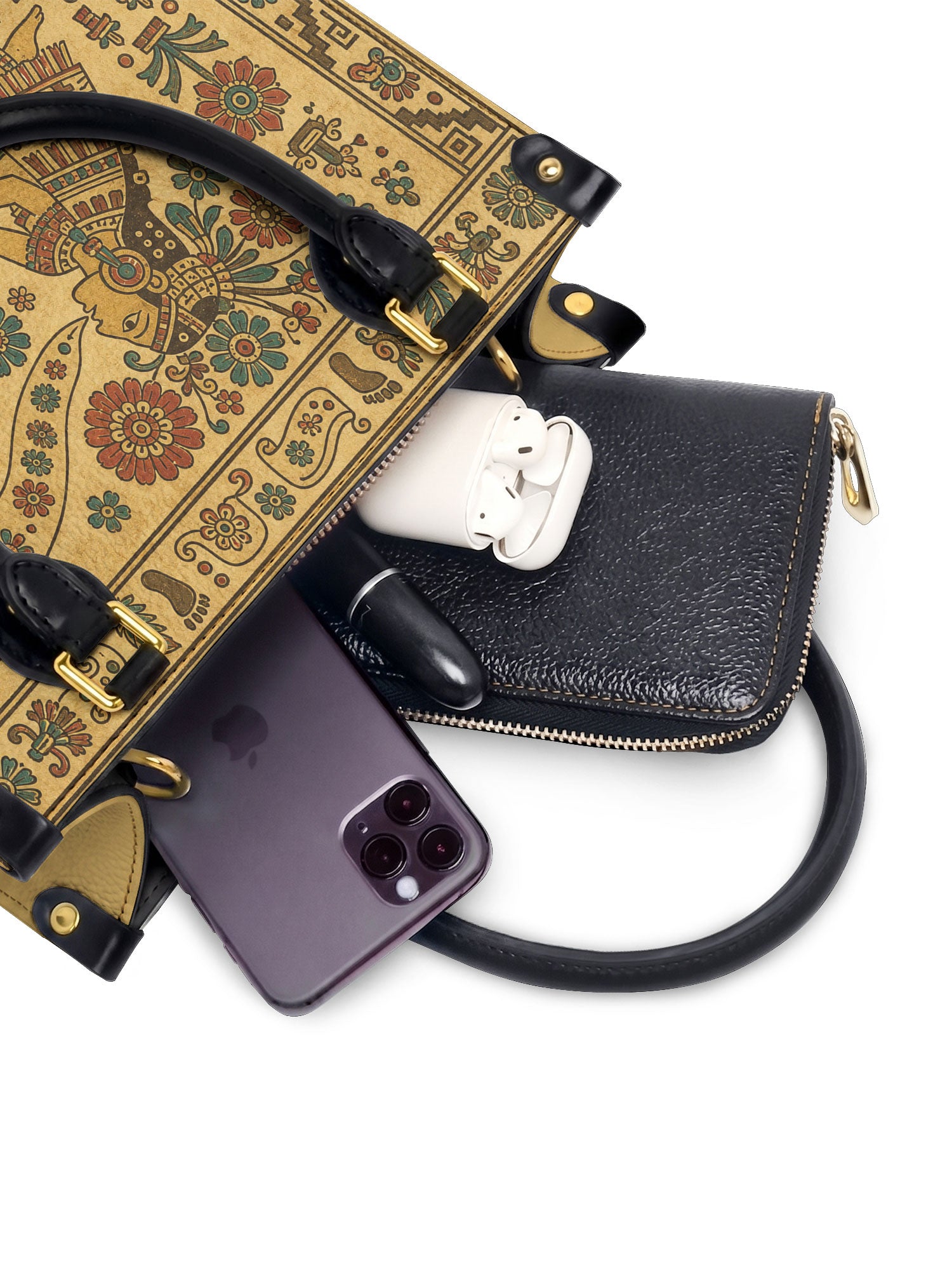 "Lleva su cultura como flores en flor" ver.5 Small Leather Handbag - interior | Paleta Bags
