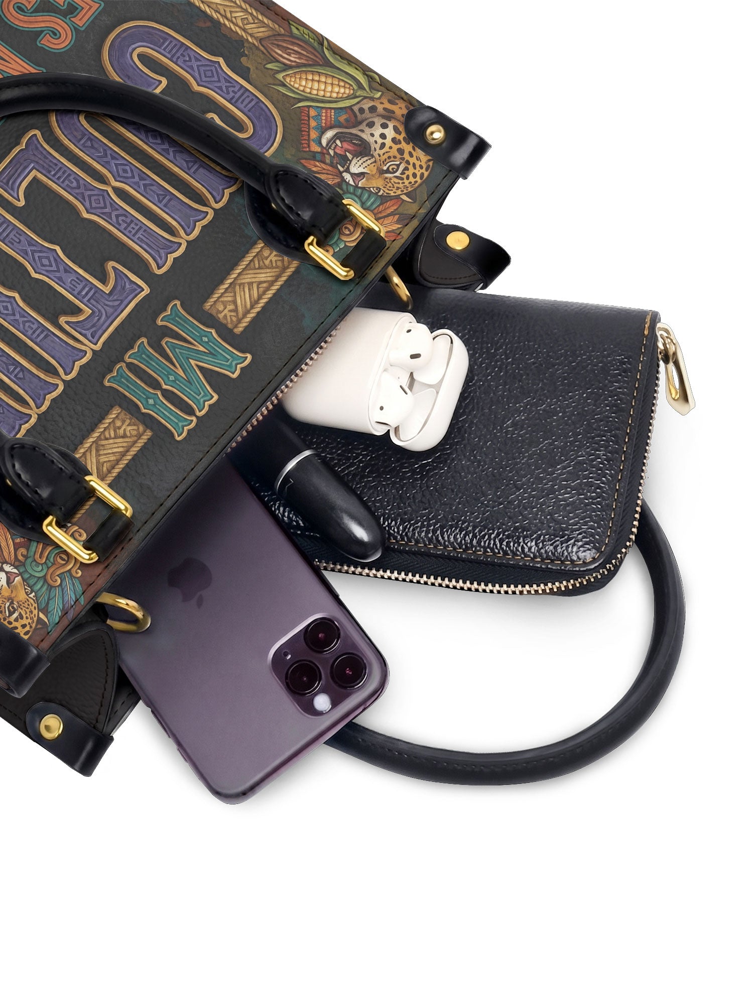 "Mi cultura es mi fortaleza" ver.3 Small Leather Handbag - interior | Paleta Bags