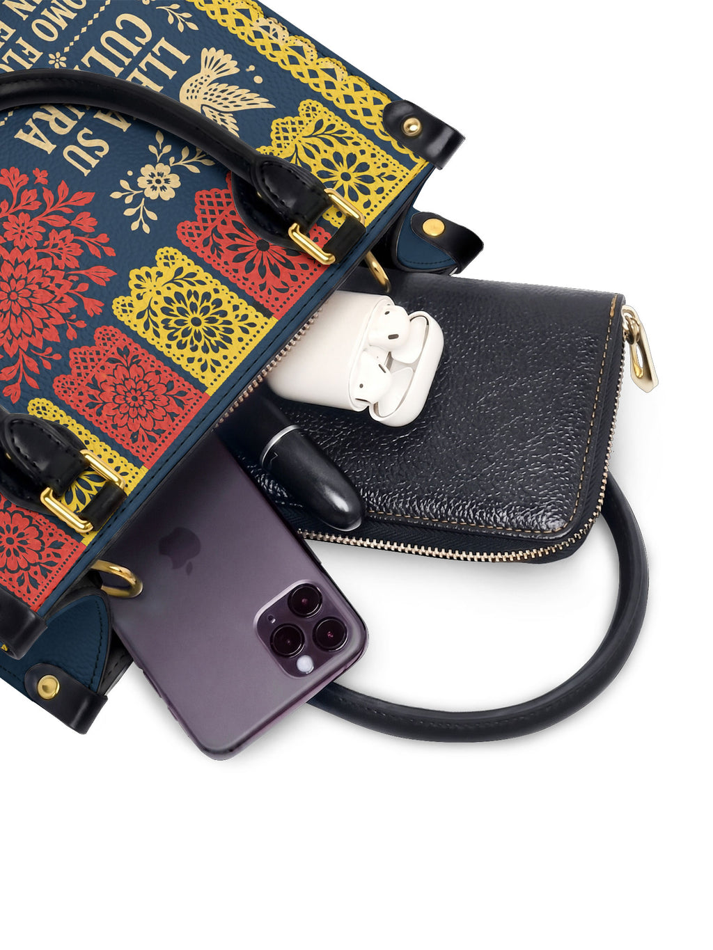 "Lleva su cultura como flores en flor" ver.2 Small Leather Handbag - interior | Paleta Bags