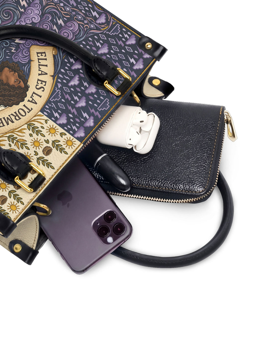 "Ella es la tormenta y también el refugio" ver.2 Small Leather Handbag - interior | Paleta Bags