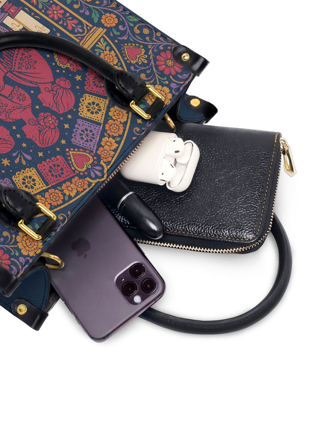 "Llevo a mis ancestros en la sangre" ver.1 Small Leather Handbag - interior | Paleta Bags