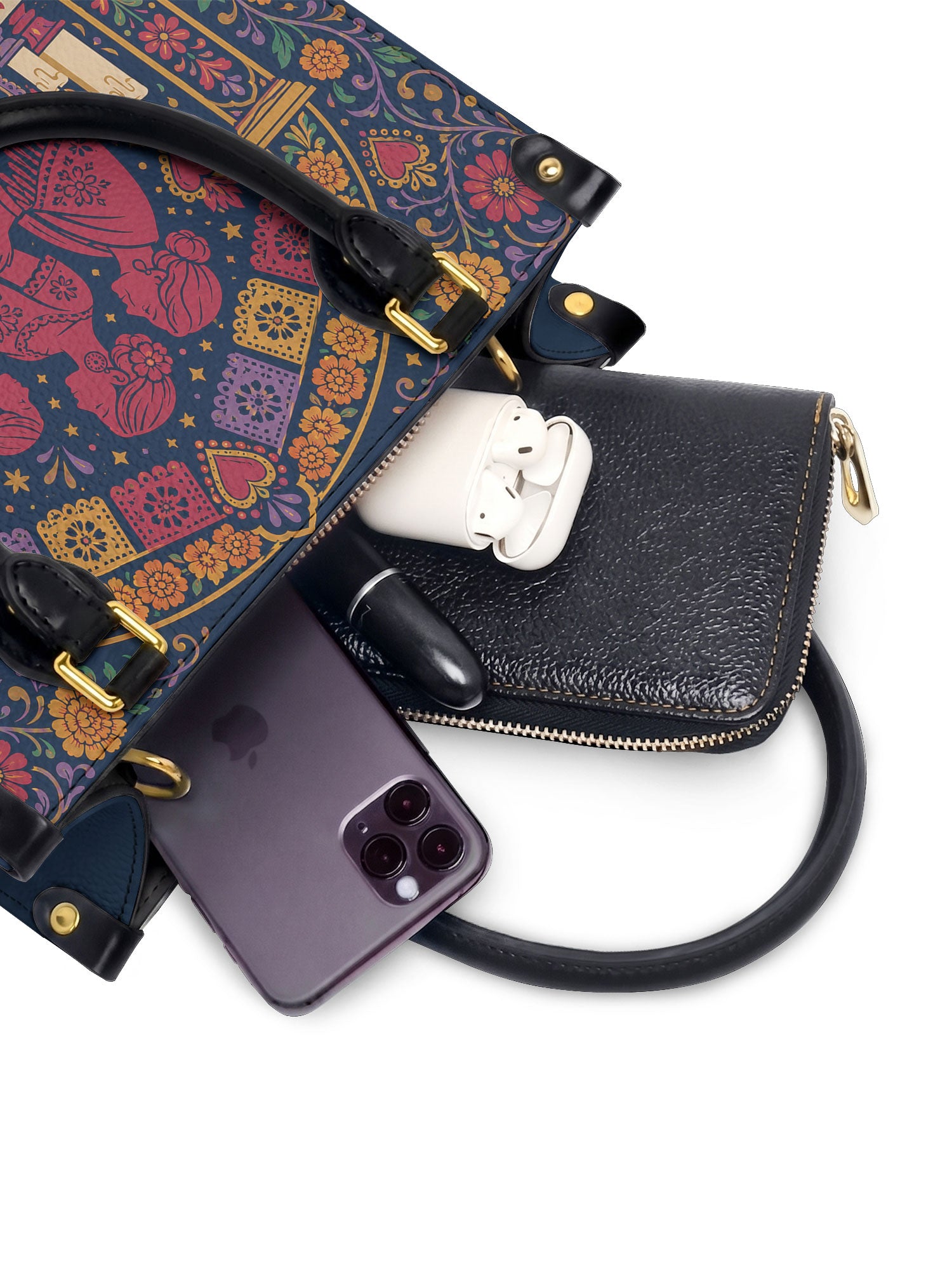"Llevo a mis ancestros en la sangre" ver.1 Small Leather Handbag - interior | Paleta Bags