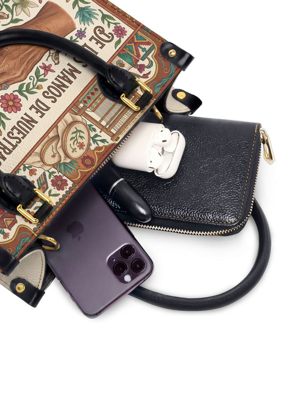 "De las manos de nuestras abuelas a las nuestras" ver.4 Small Leather Handbag - interior | Paleta Bags