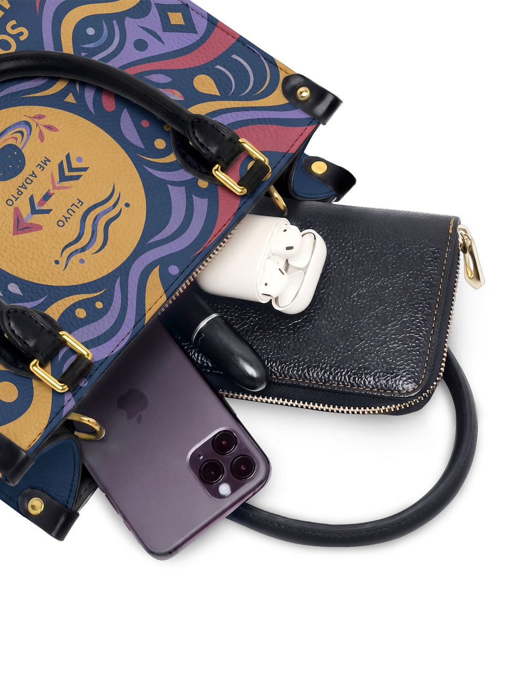 "Soy agua fluyo, me adapto, persisto" ver.3 Small Leather Handbag - interior | Paleta Bags