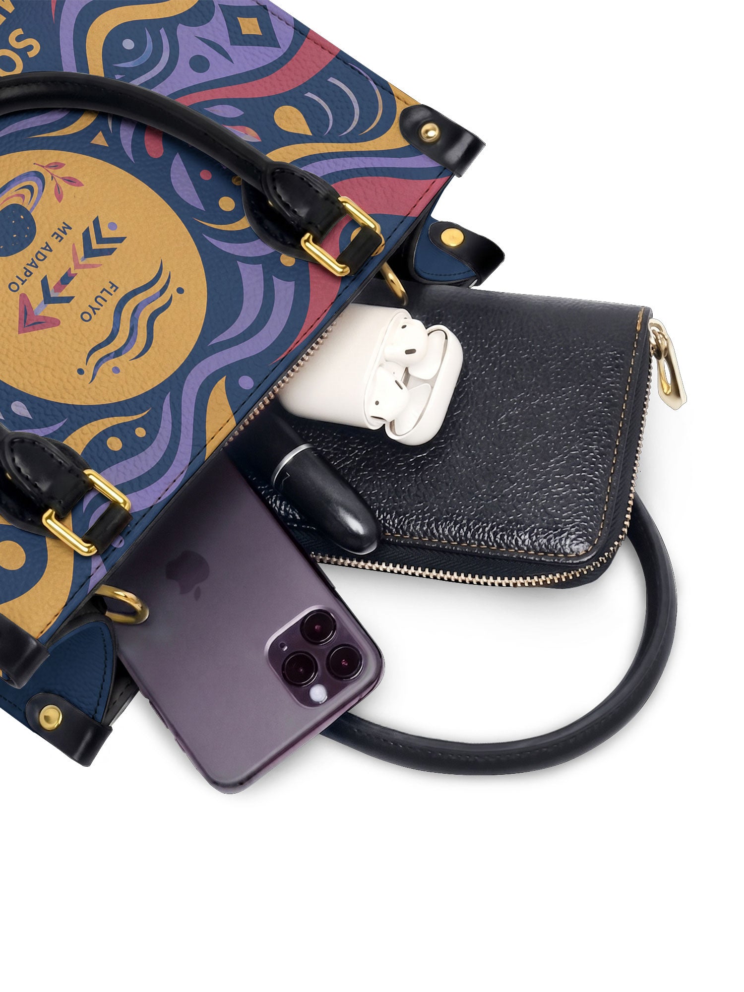 "Soy agua fluyo, me adapto, persisto" ver.3 Small Leather Handbag - interior | Paleta Bags