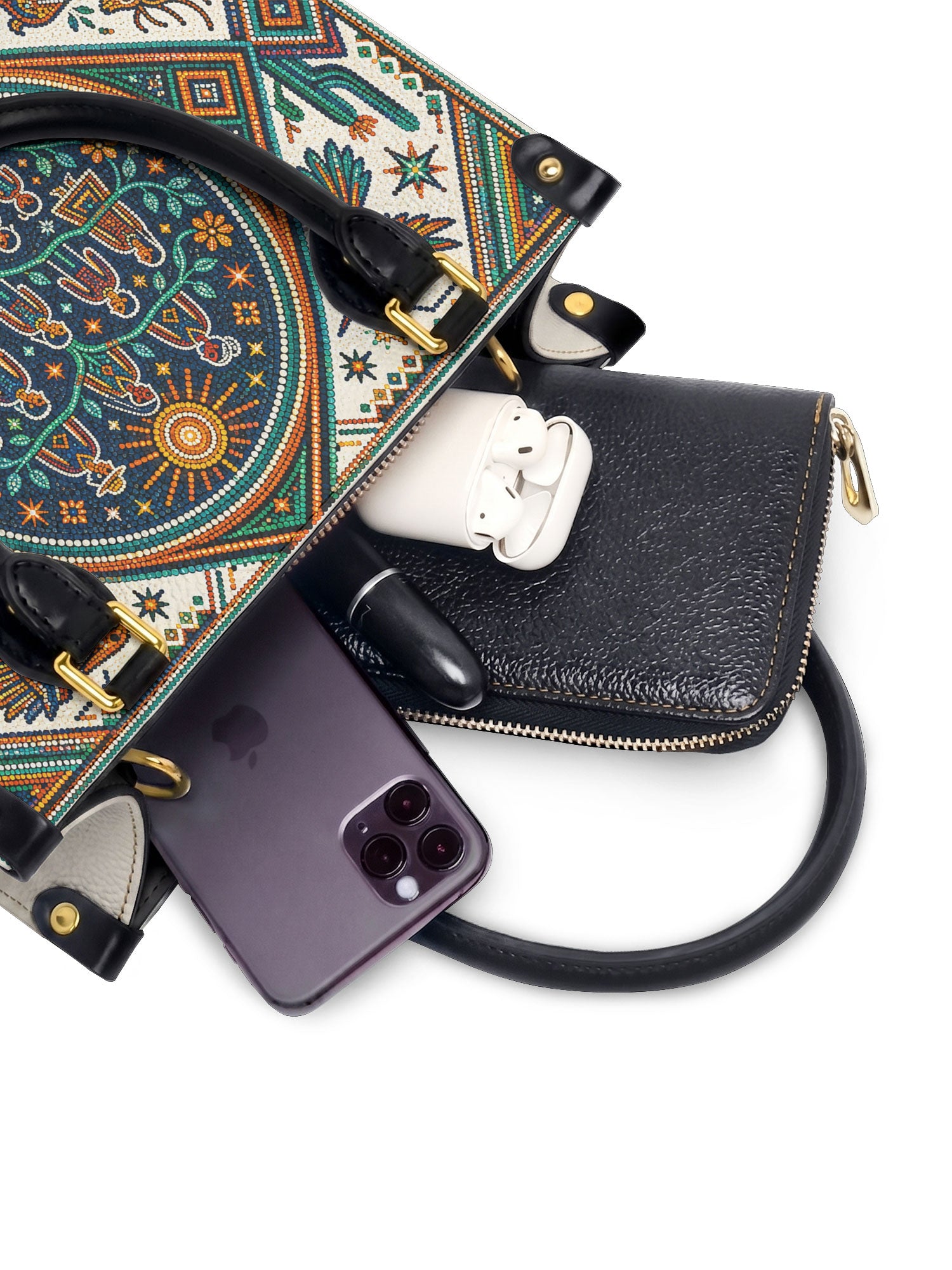 "Llevo a mis ancestros en la sangre" ver.4 Small Leather Handbag - interior | Paleta Bags