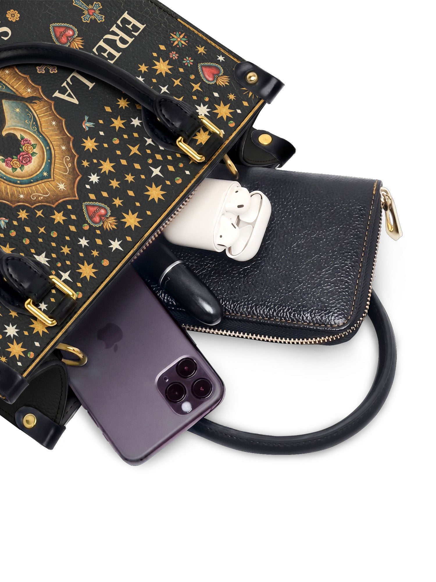 "Eres la mujer que alguna vez soñaste ser" ver.2 Small Leather Handbag - interior | Paleta Bags