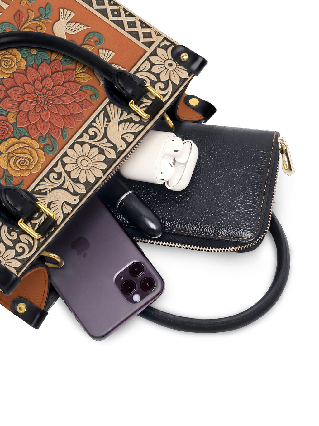 "Lleva su cultura como flores en flor" ver.3 Small Leather Handbag - interior | Paleta Bags