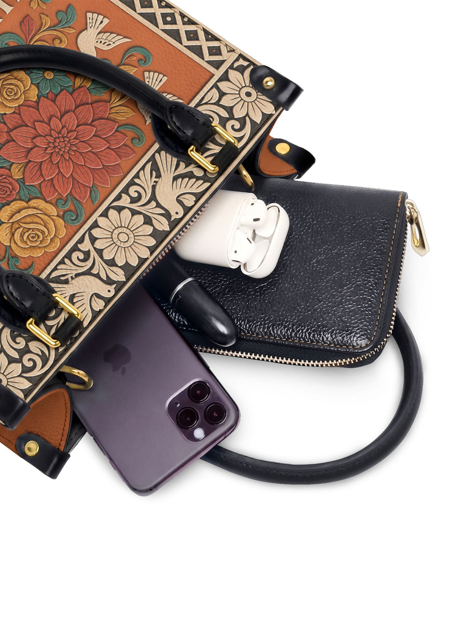 "Lleva su cultura como flores en flor" ver.3 Small Leather Handbag - interior | Paleta Bags