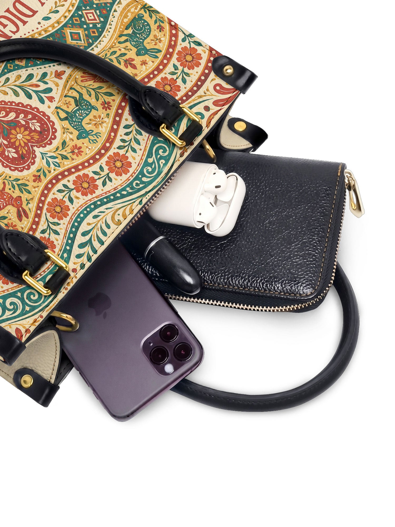 "Otomi Wild Embroidery" ver.1 Small Leather Handbag - interior | Paleta Bags