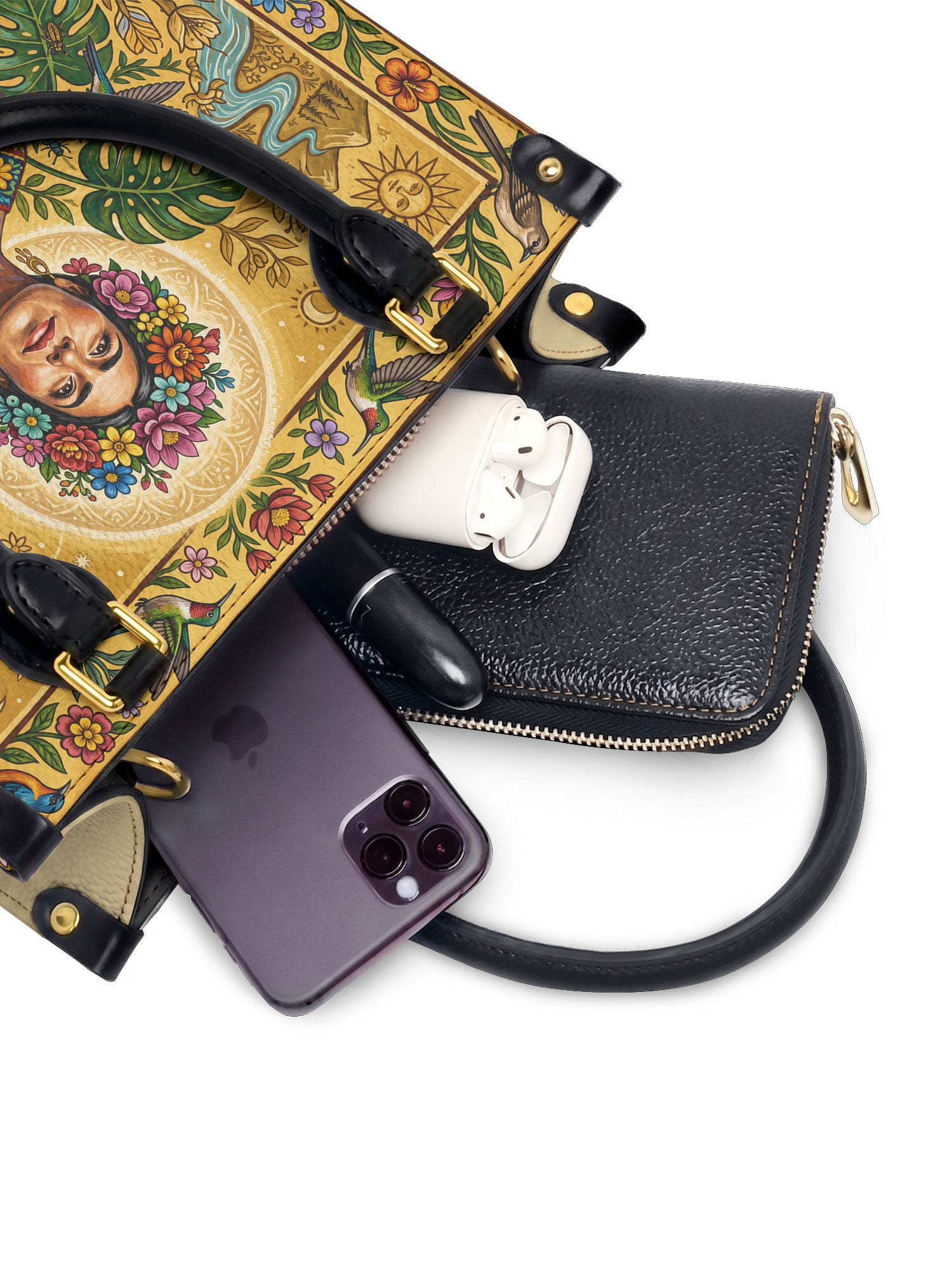 "Se amó hasta florecer" ver.7 Small Leather Handbag - interior | Paleta Bags