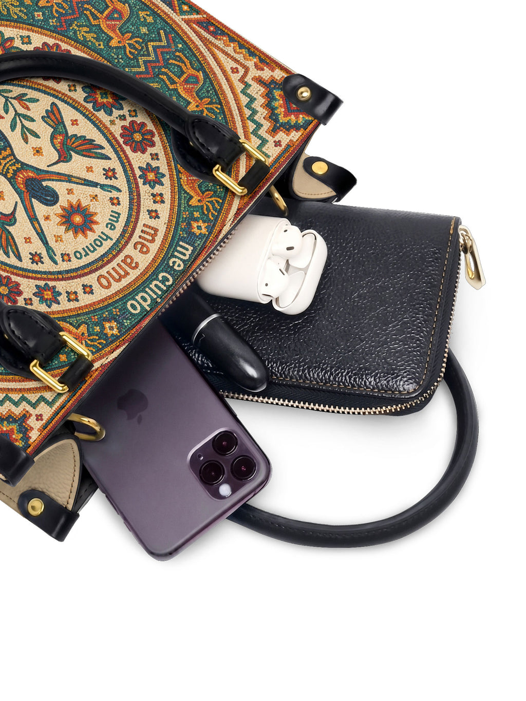 "Me cuido, me amo, me honro" ver.1 Small Leather Handbag - interior | Paleta Bags