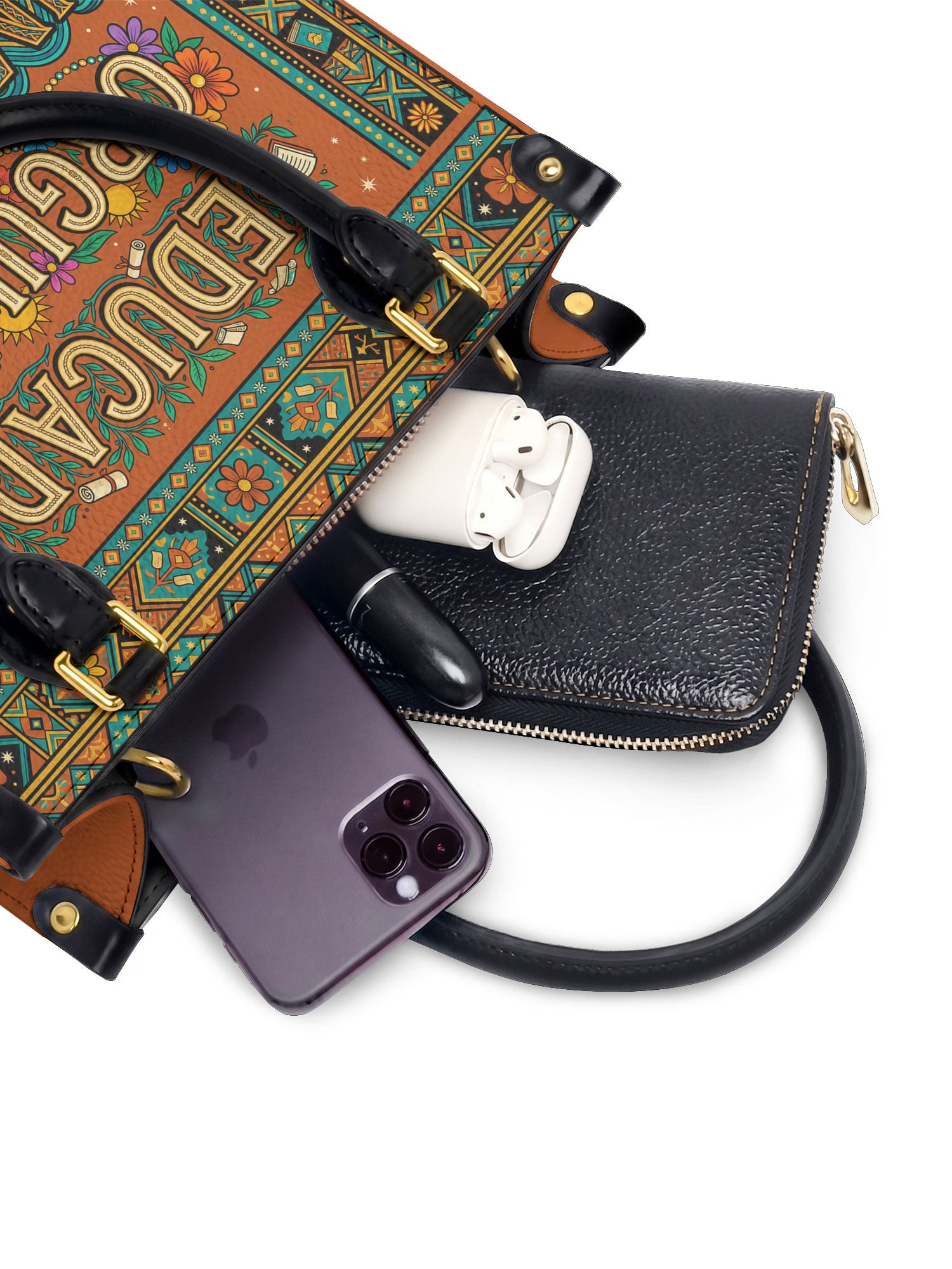 "Educada. Orgullosa. Imparable" ver.1 Small Leather Handbag - interior | Paleta Bags