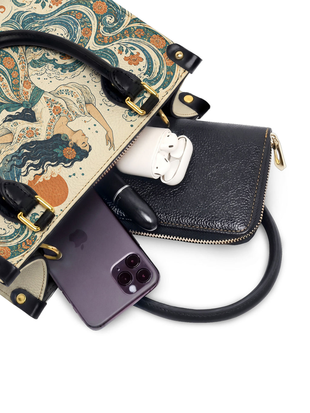 "Soy agua fluyo, me adapto, persisto" ver.4 Small Leather Handbag - interior | Paleta Bags