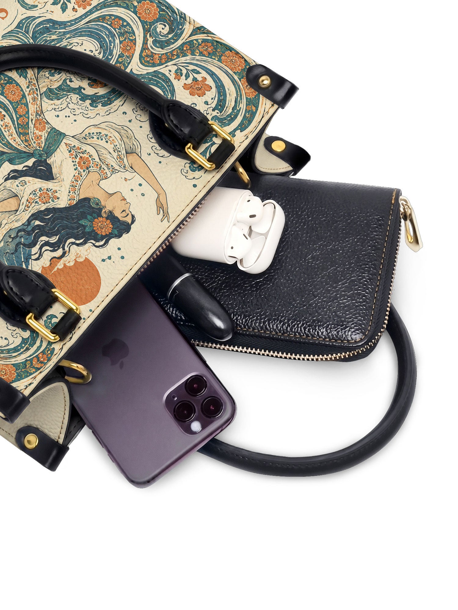 "Soy agua fluyo, me adapto, persisto" ver.4 Small Leather Handbag - interior | Paleta Bags