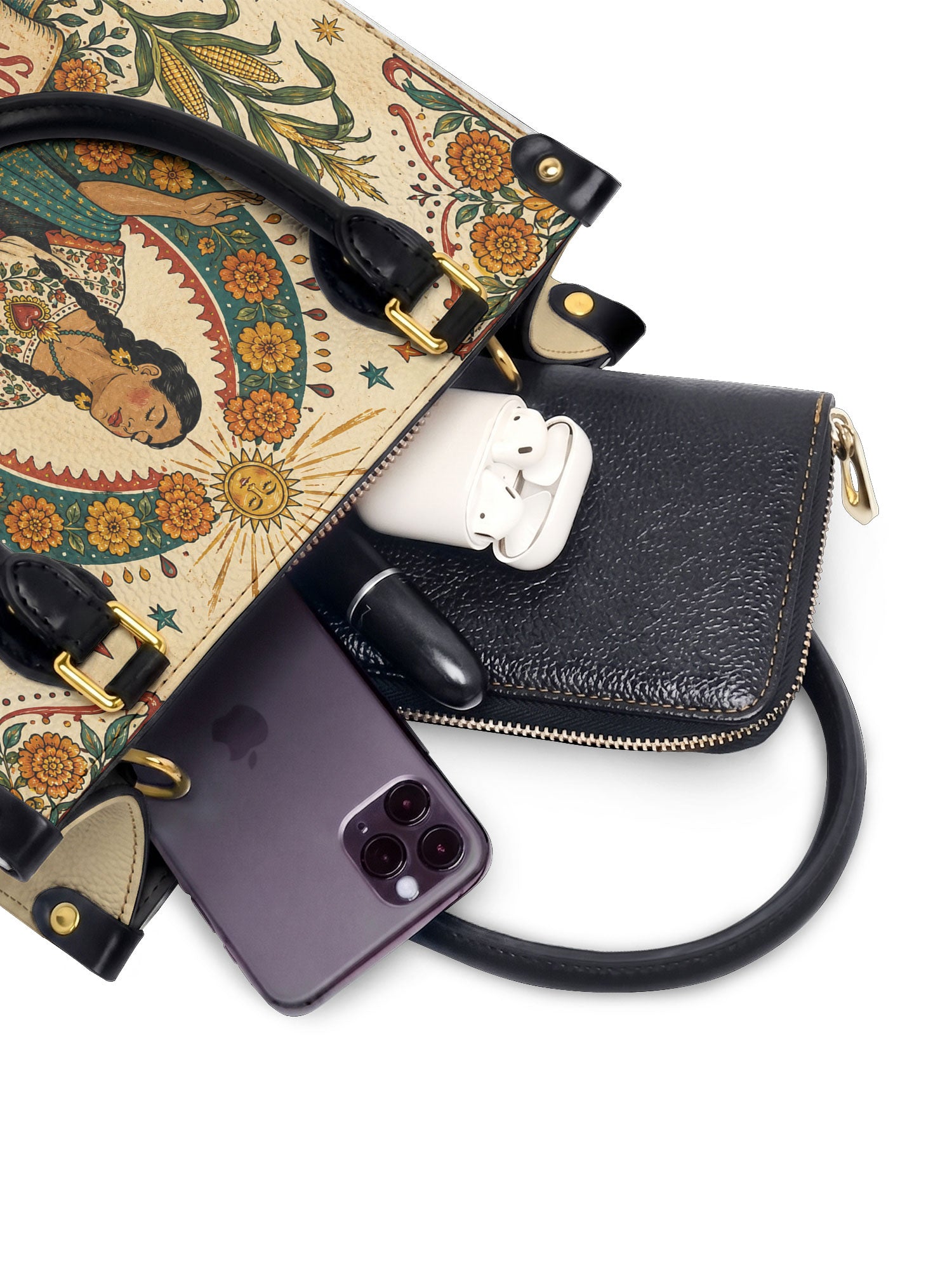 "Soy hija de la tierra" ver.5 Small Leather Handbag - interior | Paleta Bags