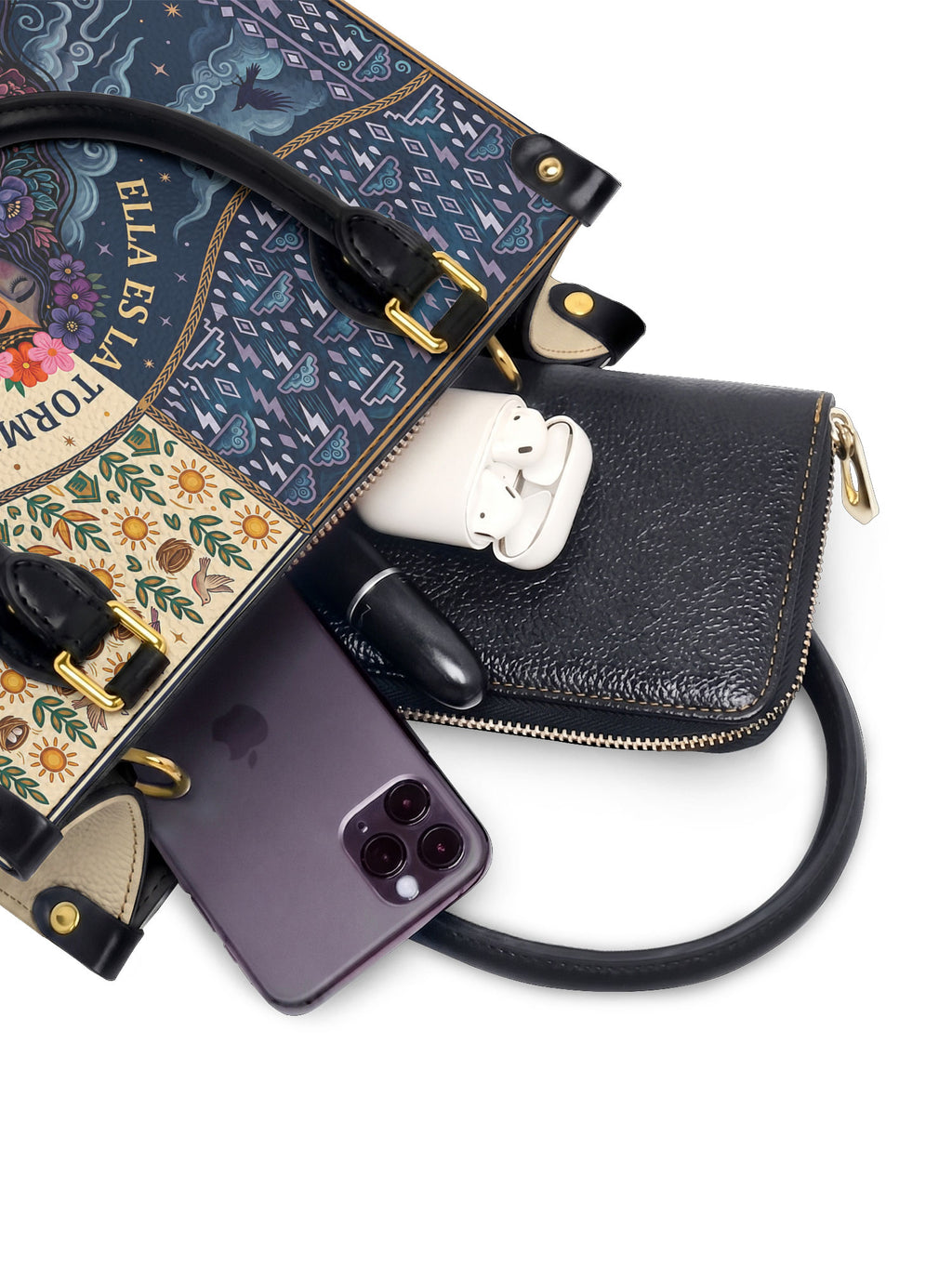 "Ella es la tormenta y también el refugio" ver.1 Small Leather Handbag - interior | Paleta Bags