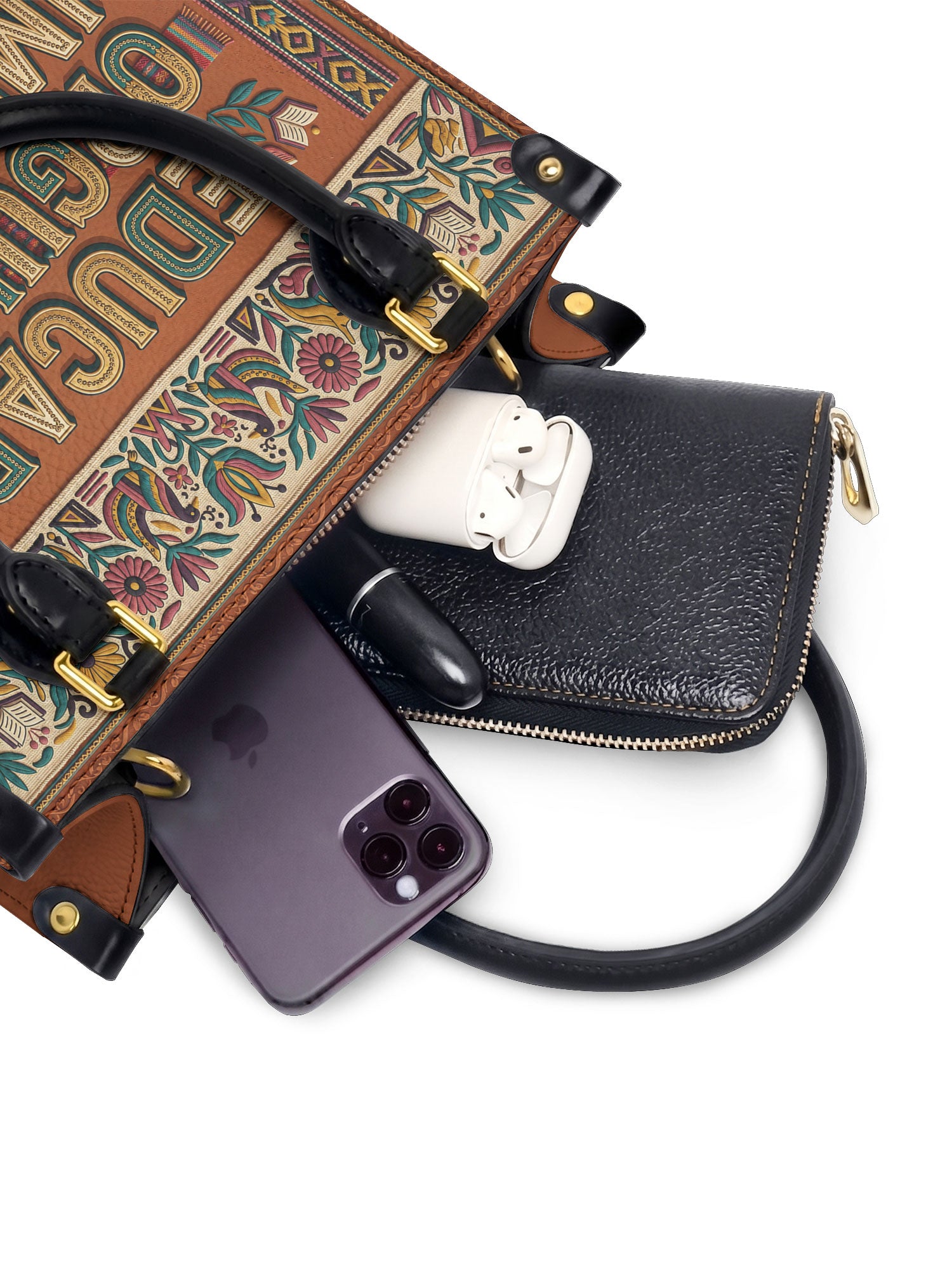 "Educada. Orgullosa. Imparable" ver.3 Small Leather Handbag - interior | Paleta Bags