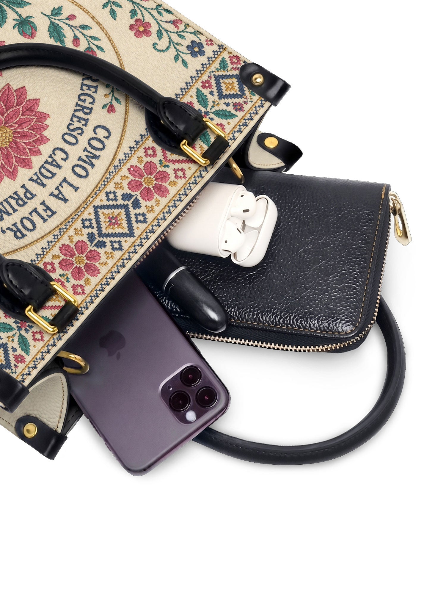 "Como la flor, regreso cada primavera" ver.3 Small Leather Handbag - interior | Paleta Bags