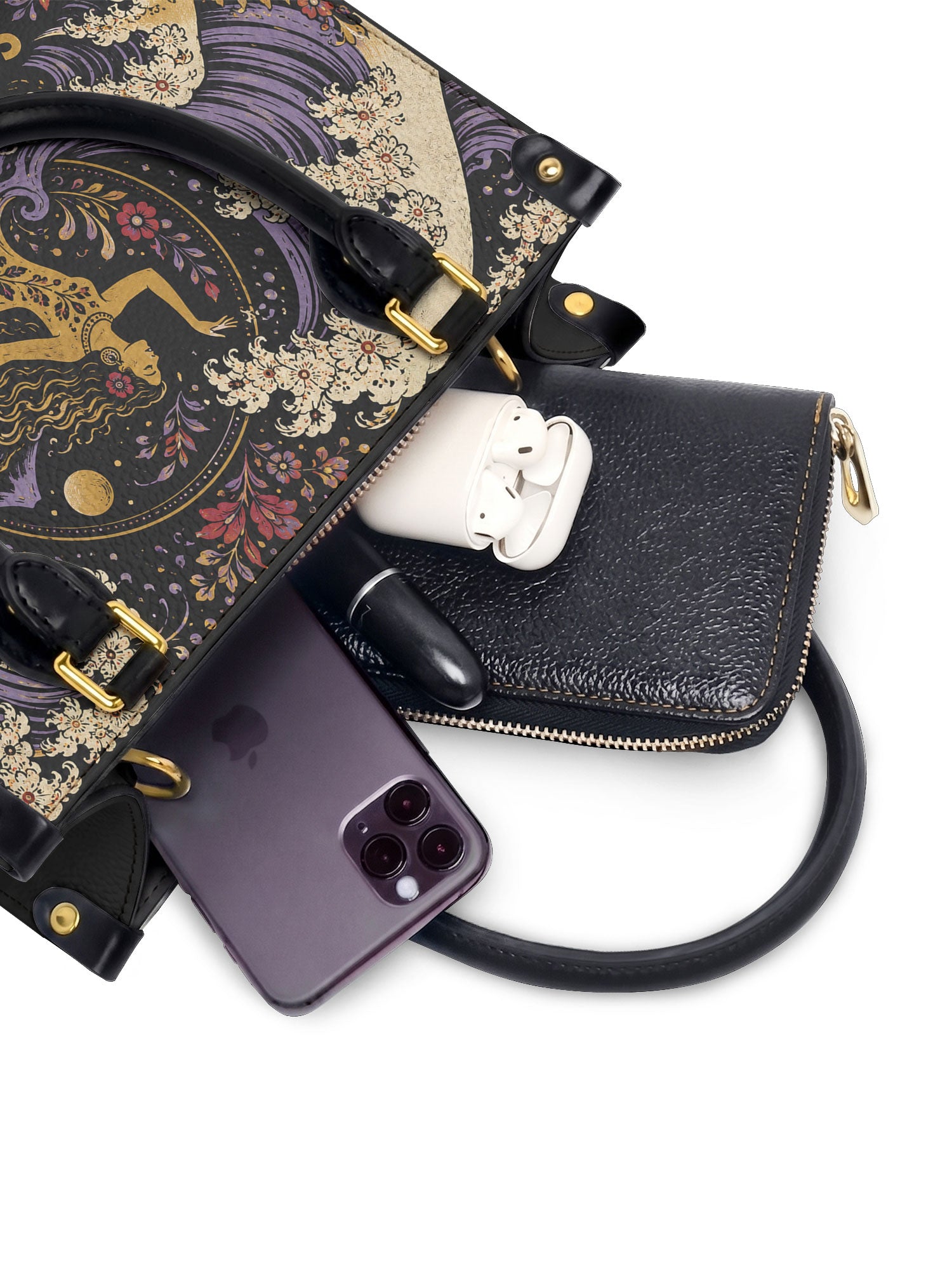 "Soy agua fluyo, me adapto, persisto" ver.2 Small Leather Handbag - interior | Paleta Bags
