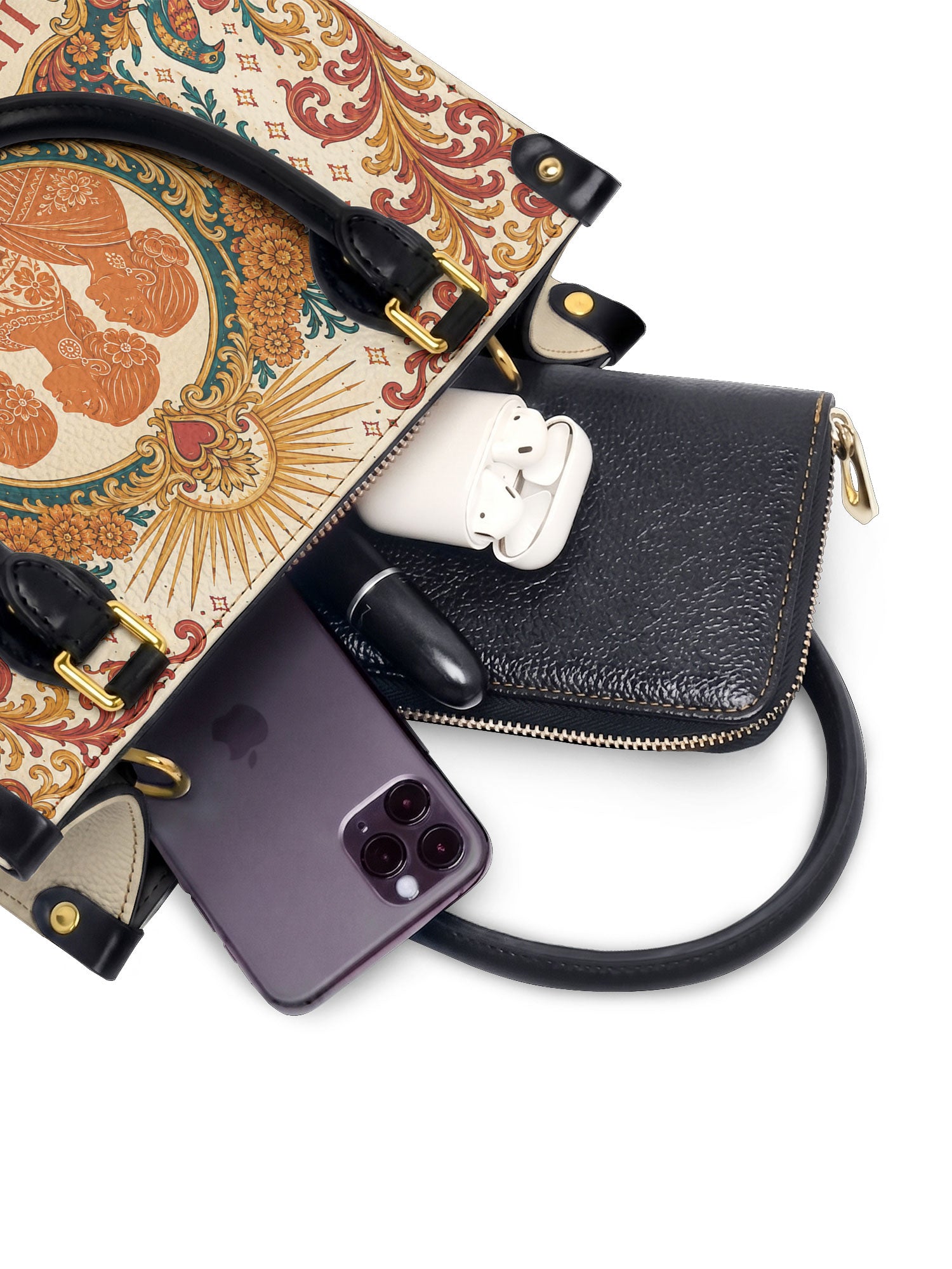 "Llevo a mis ancestros en la sangre" ver.5 Small Leather Handbag - interior | Paleta Bags