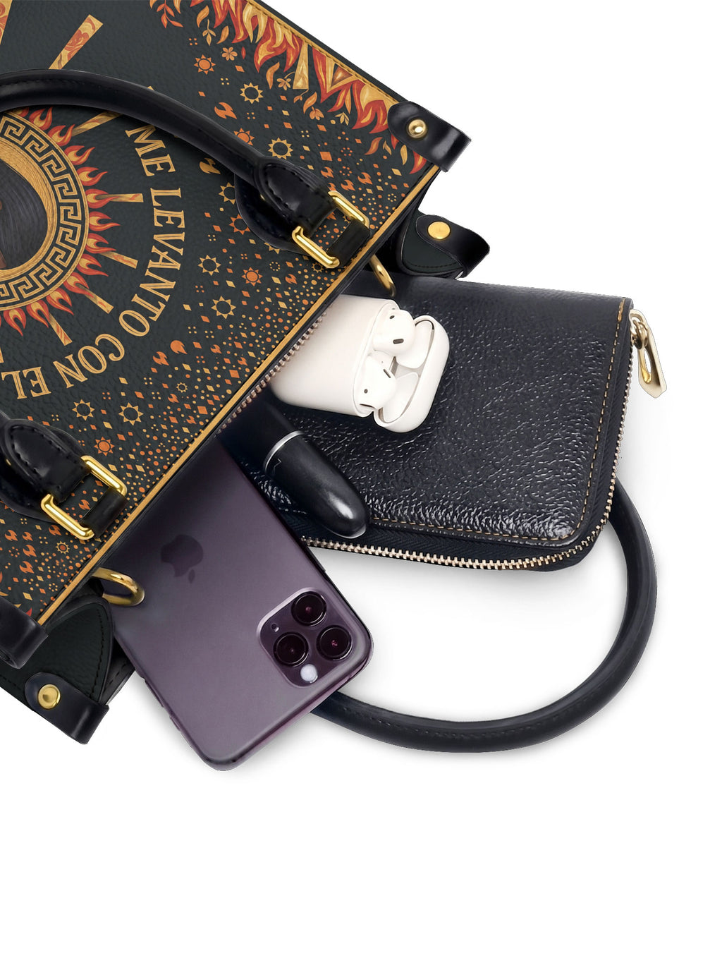 "Me levanto con el sol y llevo el fuego" ver.1 Small Leather Handbag - interior | Paleta Bags