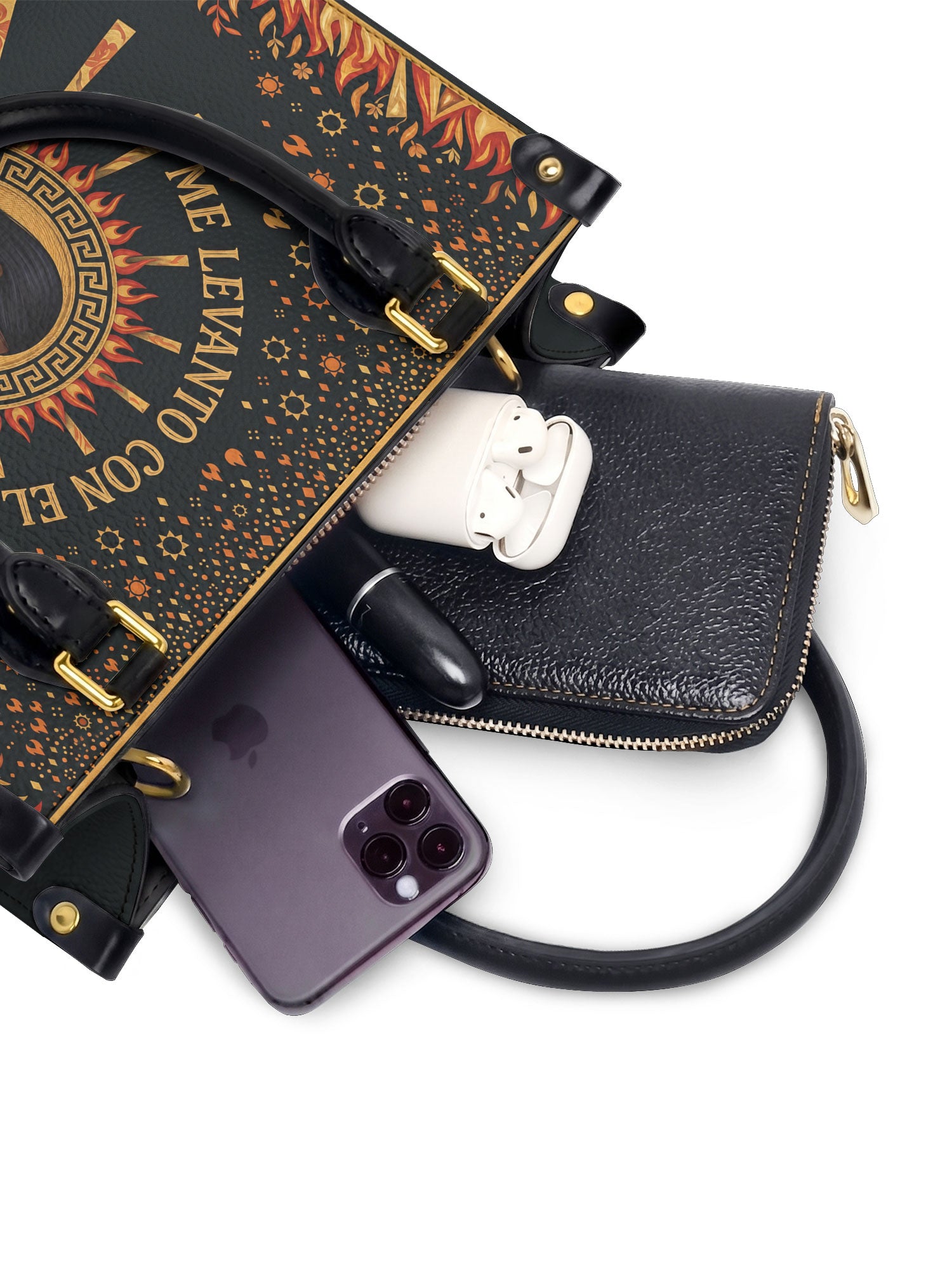 "Me levanto con el sol y llevo el fuego" ver.1 Small Leather Handbag - interior | Paleta Bags