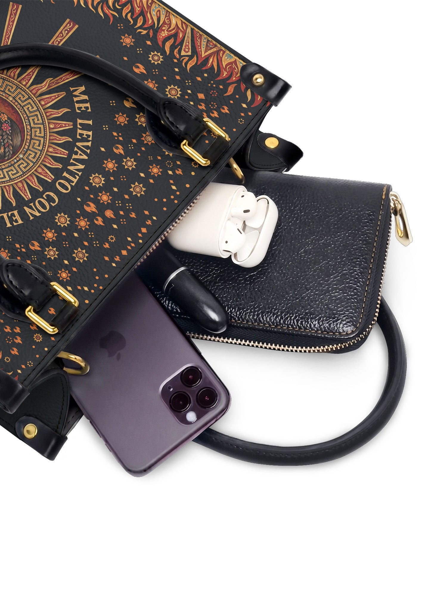 "Me levanto con el sol y llevo el fuego" ver.3 Small Leather Handbag - interior | Paleta Bags