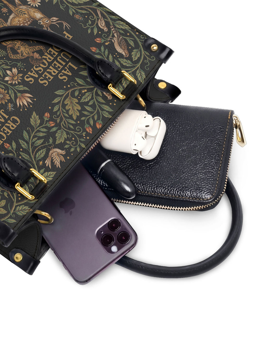 "Las mujeres poderosas crecen en jardines salvajes" ver.3 Small Leather Handbag - interior | Paleta Bags