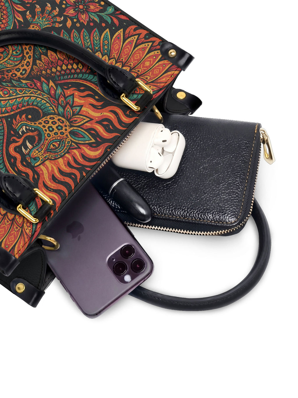 "Soy fuego que no se apaga" ver.1 Small Leather Handbag - interior | Paleta Bags