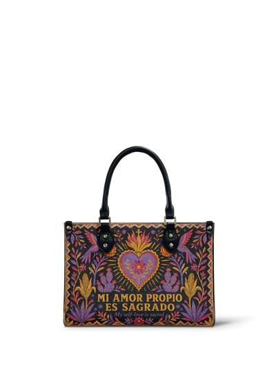 "Mi amor propio es sagrado" ver.4 Small Leather Handbag