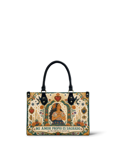 "Mi amor propio es sagrado" ver.1 Small Leather Handbag