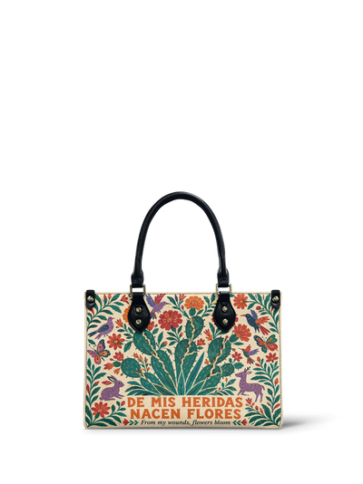 "De mis heridas nacen flores" ver.4 Small Leather Handbag