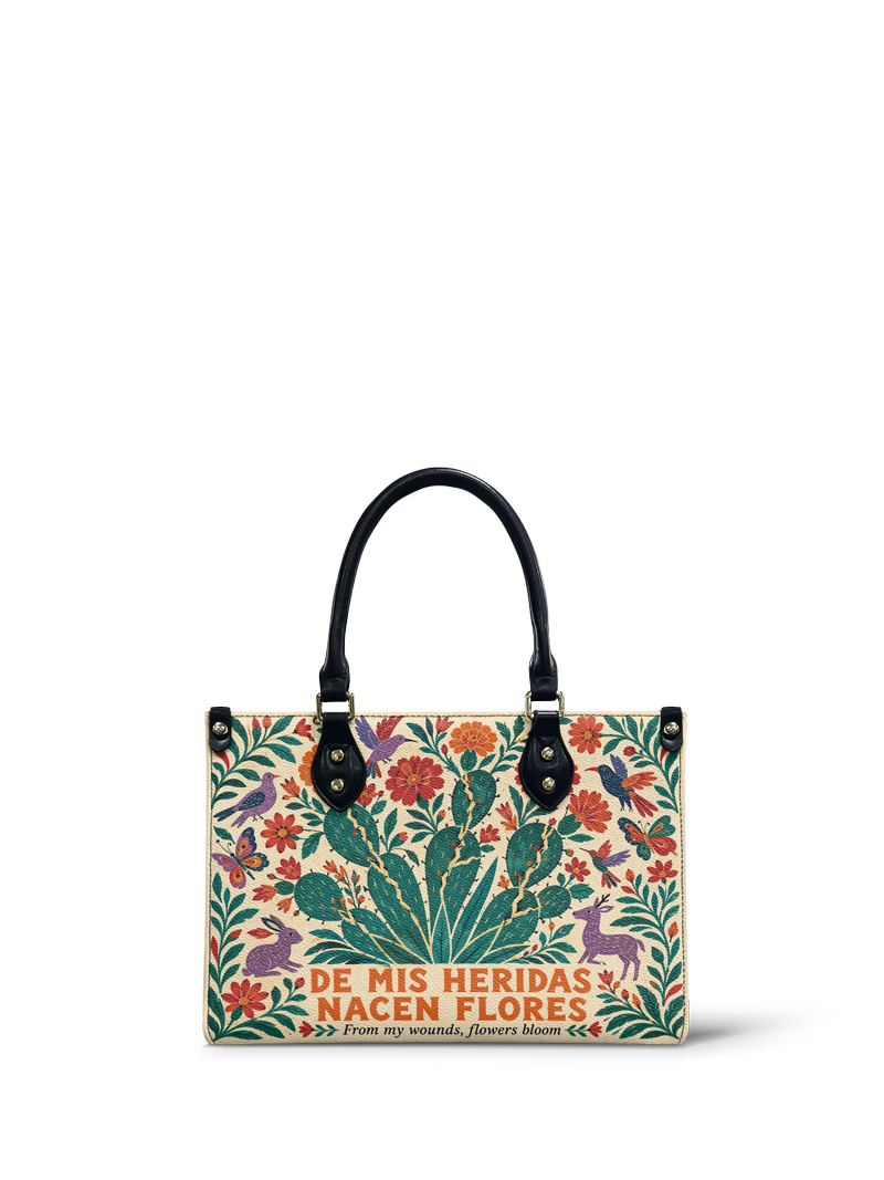 "De mis heridas nacen flores" ver.4 Small Leather Handbag