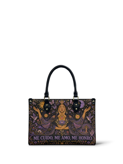 "Me cuido, me amo, me honro" ver.2 Small Leather Handbag