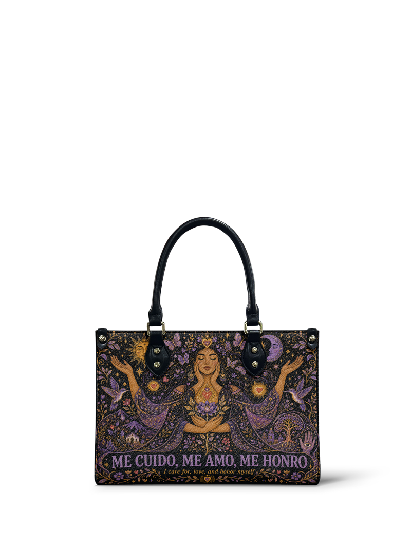 "Me cuido, me amo, me honro" ver.2 Small Leather Handbag