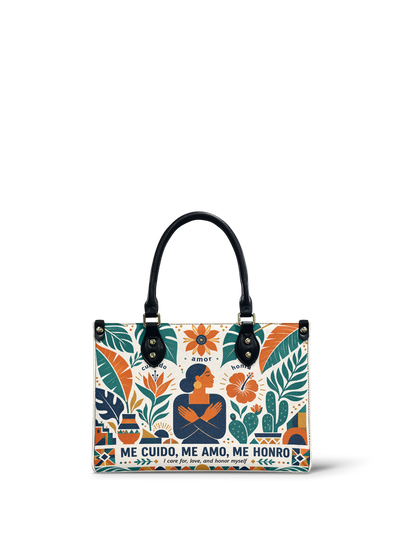 "Me cuido, me amo, me honro" ver.4 Small Leather Handbag