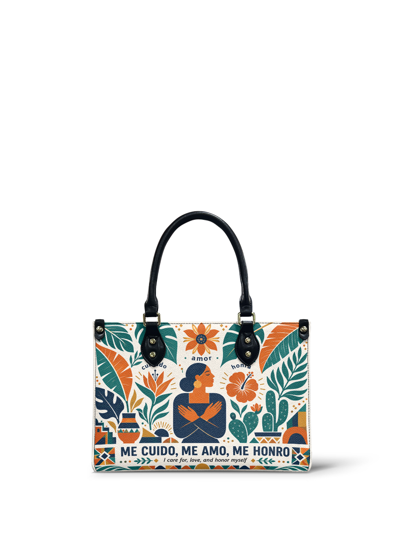 "Me cuido, me amo, me honro" ver.4 Small Leather Handbag