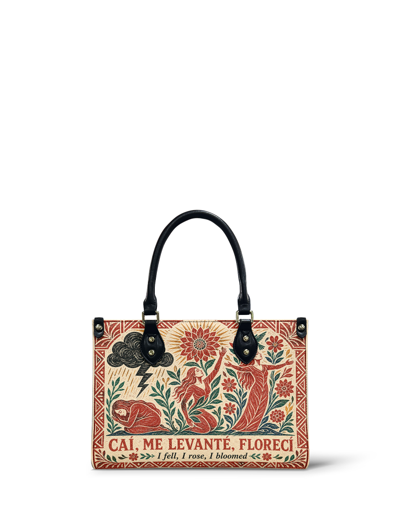 "Caí, me levanté, florecí" ver.2 Small Leather Handbag