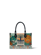 "Feroz. Arraigada. Radiante" ver.3 Small Leather Handbag