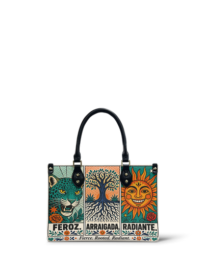 "Feroz. Arraigada. Radiante" ver.3 Small Leather Handbag
