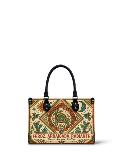 "Feroz. Arraigada. Radiante" ver.2 Small Leather Handbag